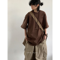 Jiwuus夏日系重磅260克寬鬆短袖T恤男女學院休閒寬鬆基礎款T恤衫