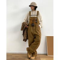 Revival plan 日系復古卡其p44工裝抱嬰袋褲寬鬆咔嘰吊帶褲長褲男女