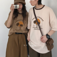 幾物jiwuus 夏新款日系復古自制短袖T恤男女生情侶寬鬆印花tee潮