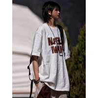 Nobodyknows夏季趣味字母竹節棉舒適透氣復古寬鬆短袖男女休閒tee