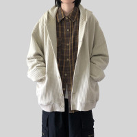 日系復古寬鬆連帽夾克外套男女純色基礎休閒華夫格開衫厚棉T