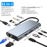 USB-концентратор 11 в 1, Тип C на 4K HDMI-совместимый адаптер с кардридером RJ45 SD/TF PD для быстрой зарядки ноутбука, компьютера