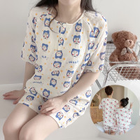 2022夏季新款 亲子双层棉纱水洗套装 妈妈款短袖短裤空调房睡衣