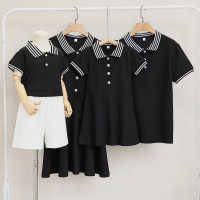 网红亲子装一家三口四口夏季2023新款母子母女Polo连衣裙家庭装潮