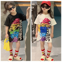 夏季新款女童连衣裙棉质卡通印花潮范时尚短袖裙子亲子装配妈妈款