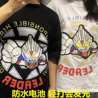 纯棉发光T恤服装亲子装大人儿童短袖闪灯会发光的衣服 一件代发