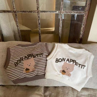 INS款秋款男女宝宝圆领百搭马甲条纹小熊亲子装背心母子装潮