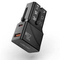 Универсальный адаптер для путешествий LENCENT с 1 портом USB QC и 1 PD 20 Вт Type C адаптер питания для быстрой зарядки для путешествий US EU UK AUS