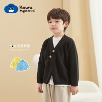酷娃米新品亲子装毛衣男女童时尚纯色斜襟开衫防风棉外搭家庭装