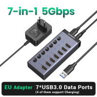 UGREEN USB C Hub 5 Гбит/с 7 портов USB3.0 сплиттер с индивидуальным переключателем с 12V 2A EU адаптером для MacBook Pro/Air PC Аксессуары