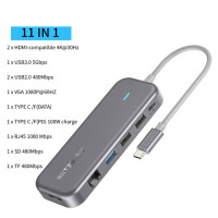 BlitzWolf USB C HUB USB-C док-станция с 4K @ 30 Гц HD VGA RJ45 1000 Мбит/с USB3.0 PD 100 Вт 480 Мбит/с слот для картридера для Macbook Air Pro iPad Pro M2 M1 Аксессуары для ПК USB 3.0 HUB