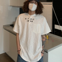 UPDAYWANG 亨利領 竹節棉 隕石扣 滿滿的設計 復古短袖t恤潮流