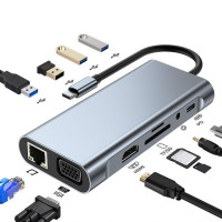 USB-концентратор 10 в 1, разветвитель Type-C, SD, TF, Gigabit Ethernet, 4K, HDMI, для ноутбуков, ПК, Macbook Air, M1, iPad, мультипортовый адаптер, док-станция