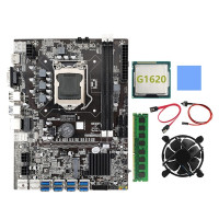 Материнская плата B75 для майнинга, LGA1155 8xpcie USB3.0 G1620 ЦП + SATA кабель + термоподушка + вентилятор охлаждения + DDR3 4 Гб 1333 МГц ОЗУ для майнинга