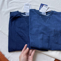硬貨！！必看！！男女靛藍水洗薄款親膚純棉色復古圓領短袖T恤衫