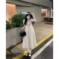 法式小众奶甜茶歇碎花长裙子收腰显瘦温柔风泡泡袖初恋连衣裙夏女