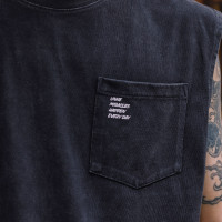 UNDIHARE 23SS夏季休閒日系復古水洗印花口袋無袖背心寬鬆坎肩T恤