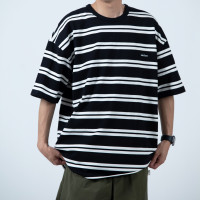 UNDIHARE 22SS新款CITYBOY日系小眾休閒寬鬆圓領長袖條紋T短袖t恤