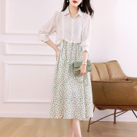 衬衫吊带碎花连衣裙两件套女2023春夏季新款气质显瘦减龄套装裙子