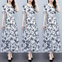 碎花雪纺连衣裙女2023夏季新款时尚洋气V领胖mm收腰显瘦中长裙潮