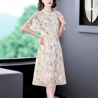 改良旗袍连衣裙女夏2023年夏装新款女装国风雪纺碎花短袖裙子