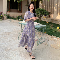实拍法式紫色碎花连衣裙女夏季2023年新款浪漫复古温柔风显瘦长裙