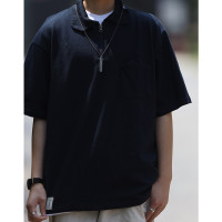 Nobodyknows 日系夏季純色POLO衫半拉鍊cityboy復古寬鬆T恤廓形潮