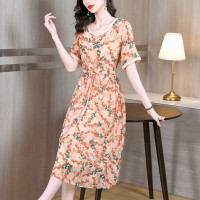 雪纺碎花连衣裙女2023夏季新款气质名媛收腰显瘦法式温柔风A字裙