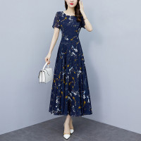 夏季韩版新款长裙大码时尚女装遮肉显瘦胖mm印花雪纺碎花连衣裙子