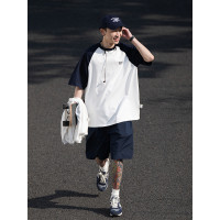 Bellken重磅純棉280g日系少年感插肩袖T恤打底衫男寬鬆拼接袖短袖