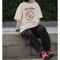 Nobodyknows日系純棉復古趣味卡通插畫舒適寬鬆百搭情侶潮短袖T恤