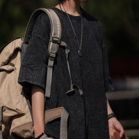 Nobodyknows夏季美式水洗高街cleanfit雪花做舊復古純色寬鬆短袖