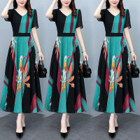 2023夏季新款高档碎花雪纺连衣裙长款大码胖mm收腰显瘦遮肚子长裙