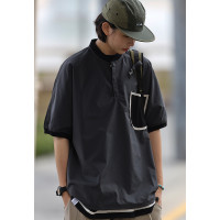 Nobodyknows 日系純色潮戶外機能通勤廓形TEE拼接口袋寬鬆男女T恤