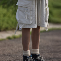 Nobodyknows夏季美式純色復古口袋工裝五分褲男女寬鬆潮街頭短褲