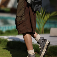 Nobodyknows夏季日系簡約輕薄拼色五分褲男女寬鬆復古百搭潮短褲