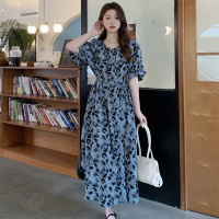 2023大码设计感法式复古中长款碎花连衣裙女夏简约气质胖MM长裙潮