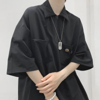 美式polo衫男短袖2023年夏季新款潮流痞帥寬鬆半拉鍊翻領潮牌T恤