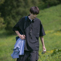 西海岸Polo衫男短袖半拉鍊日系cityboy重磅T恤山系風工裝T恤夏季