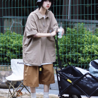 cityboy夏季日系復古POLO衫男短袖t恤休閒寬鬆百搭純色簡約襯衫男