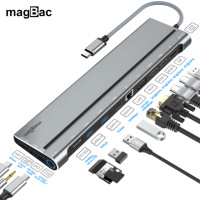 Док-станция USB C для ноутбука Lenovo, Dell, ASUS, Thunderbolt, 4/3 дюйма, Type-C, 2 шт., HDMI, 4K, DP, VGA, PD, 100 Вт