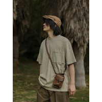 危機青年 320g重磅水洗做舊短袖t恤男女日系復古寬鬆純棉夏季半袖
