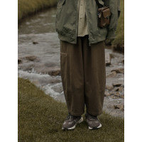 危機青年復古闊腿工裝褲男水洗橄欖色春秋日系寬鬆直筒休閒長褲子