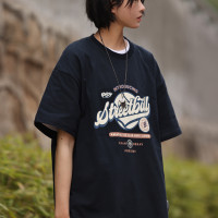 Nobodyknows美式復古學院風純棉休閒百搭字母印花短袖寬鬆潮牌T恤