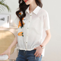 复古港风时尚碎花翻领衬衫女短袖设计感小众别致高级感雪纺薄上衣