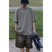 Nobodyknows 夏季日系純色戶外拼接口袋純棉山系短袖男女寬鬆半袖