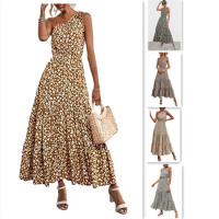 2022夏季新款亚马逊爆款女装波西米亚碎花连衣裙沙滩度假大摆长裙