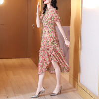 法式雪纺连衣裙2023夏季新款时尚气质高级感小众设计修身碎花长裙