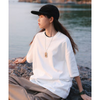 KOUEMGI空味 夏季日系重磅棉純色短袖T恤男寬鬆基礎百搭打底T恤