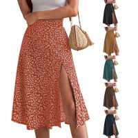 2023夏季新款 欧美碎花半身裙亚马逊跨境外贸开叉A字包臀中腰长裙